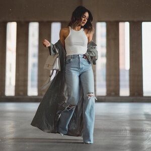 Zara Light Blue wide leg Distressed Jeans